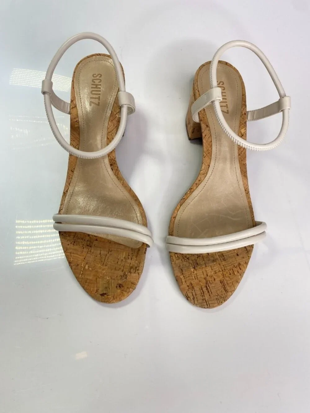 Schutz Women's Gimenez 65MM Leather & Cork Block Heel Sandals Sz 10.5
